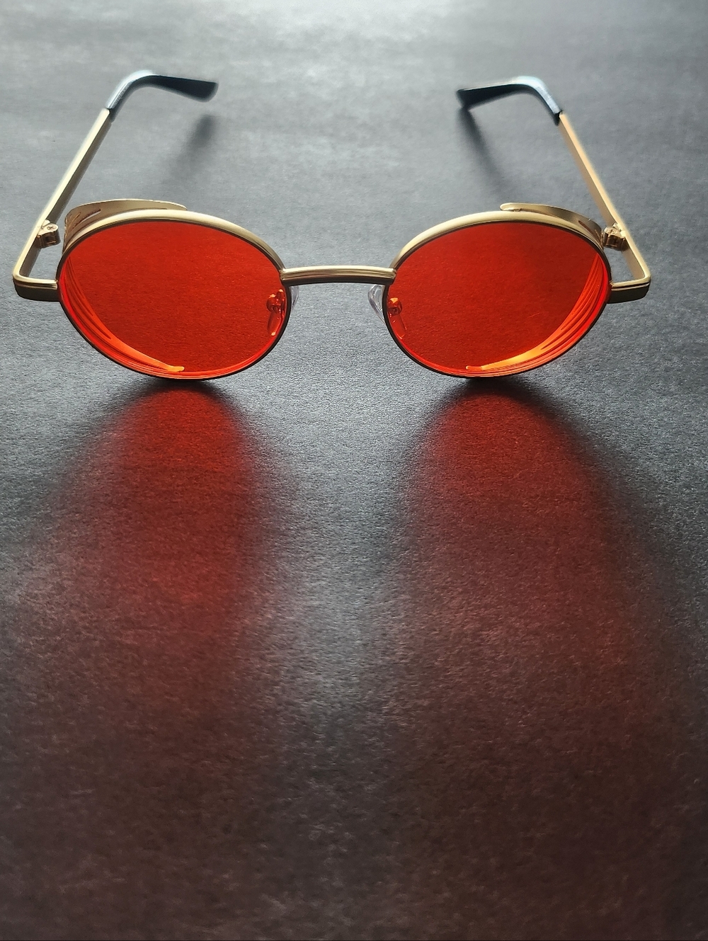 Round Gold Frame Sunglasses with Red Lenses